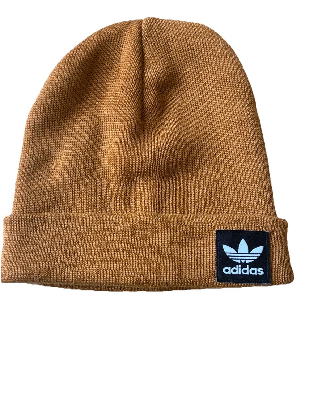 Adidas Beanie Adult Gold/Brown w/ Black Logo Roll Up Winter Hat Stocking Cap